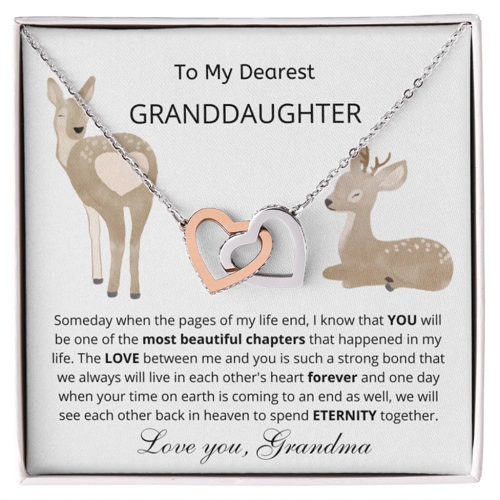 Granddaughter Christmas Necklace Interlocking golden hearts from Grandma